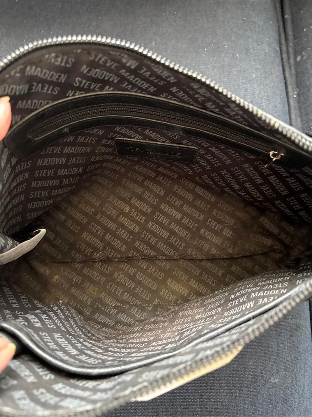 Steve Madden Black Embossed Logo Cosmetic Pouch with Gold Plaque